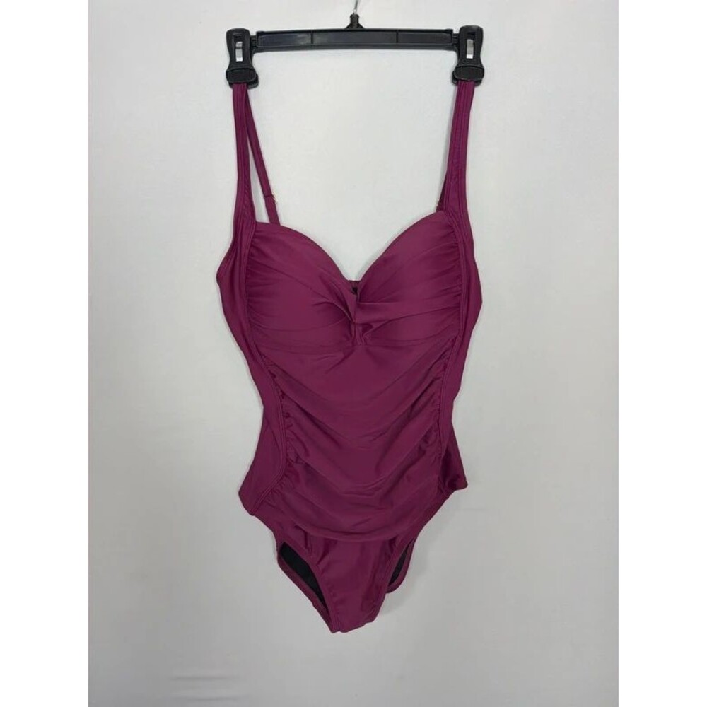 Hilor one piece swimsuit womens size 8 wine ruched sweetheart wireless nwt